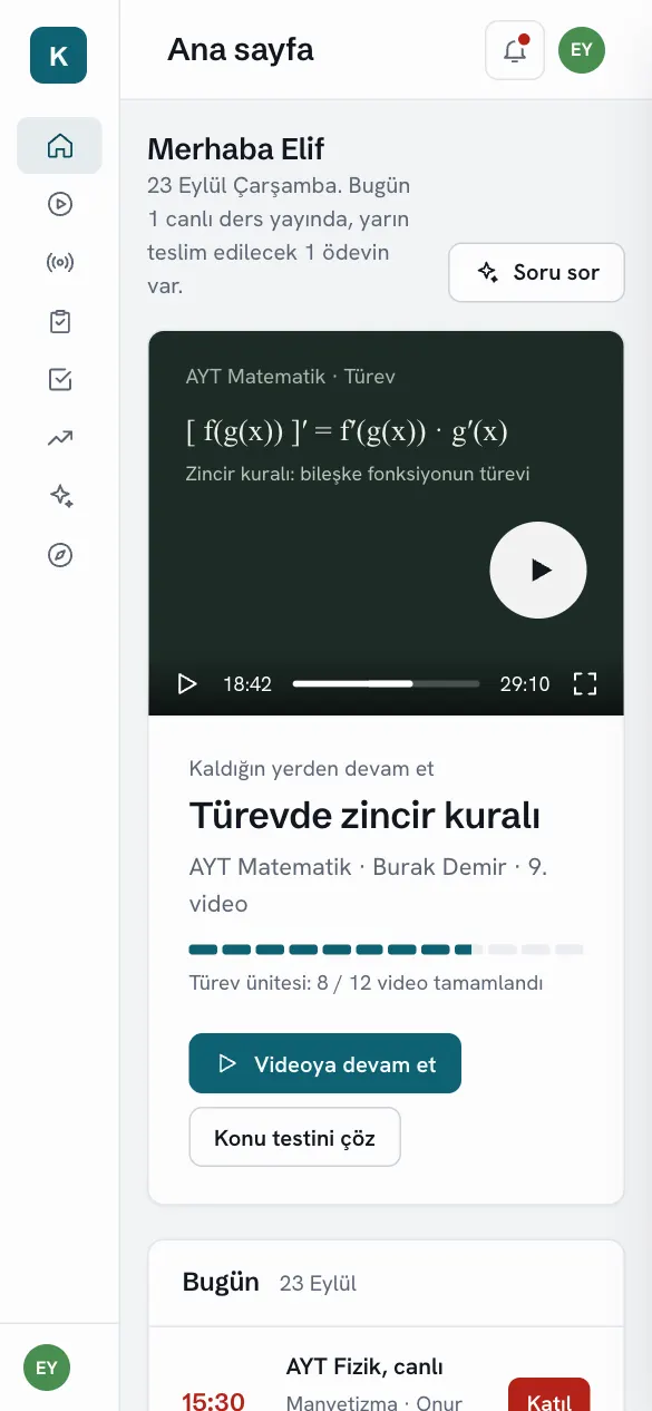 Platformun mobil görünümü